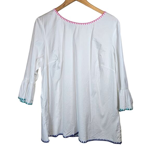 Talbots 3/4 Bell Sleeve Blouse Rainbow Trim Embroidery Plus 1x - Picture 1 of 9